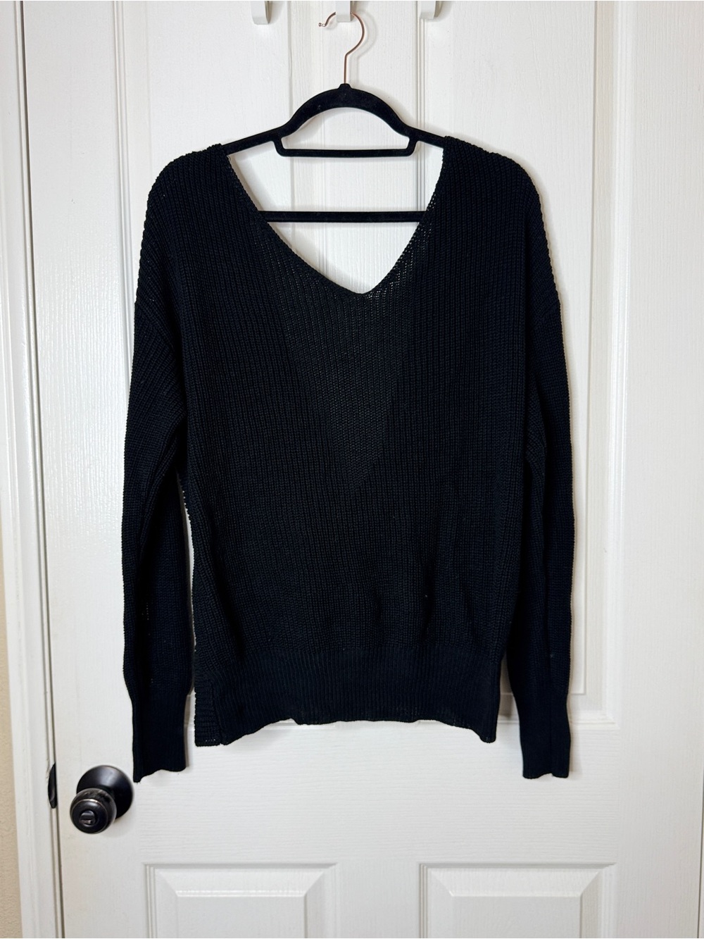 Cotton Emporium Black V-Neck Lightweight Knit Sweater